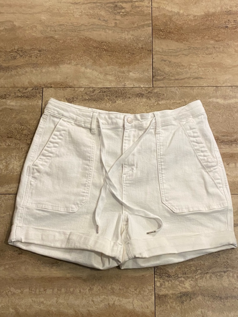 Judy Blue White Cuffed High-Waist Drawstring Utility Shorts